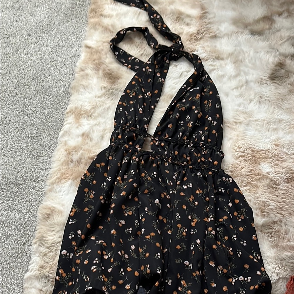 Amazon Black Floral Halter Jumpsuit
